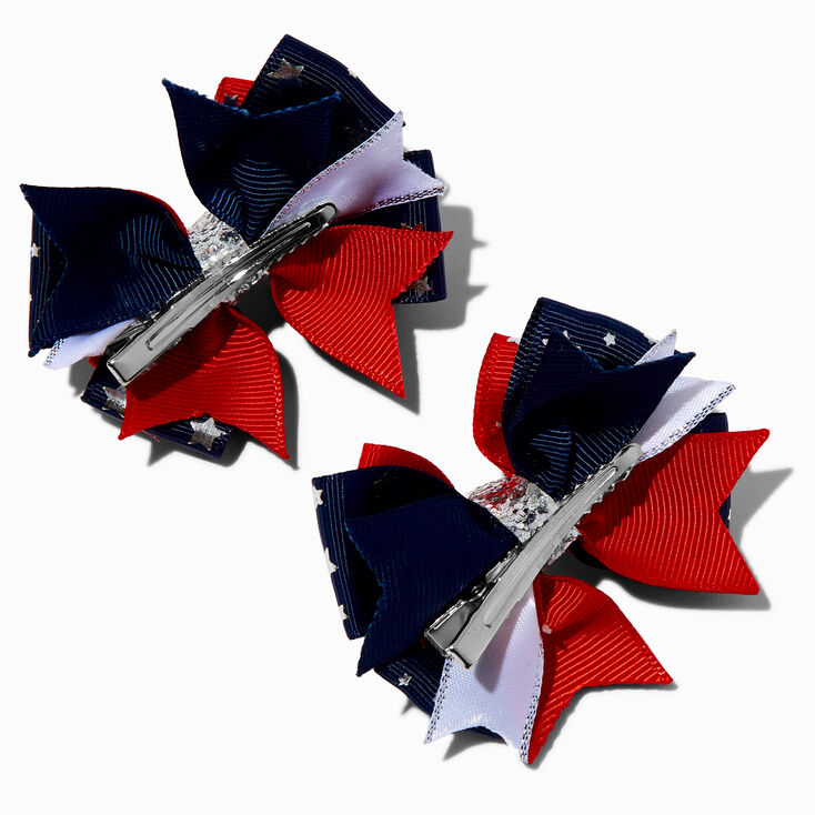 Red, White, & Blue Stars Bow Hair Clips - 2 Pack