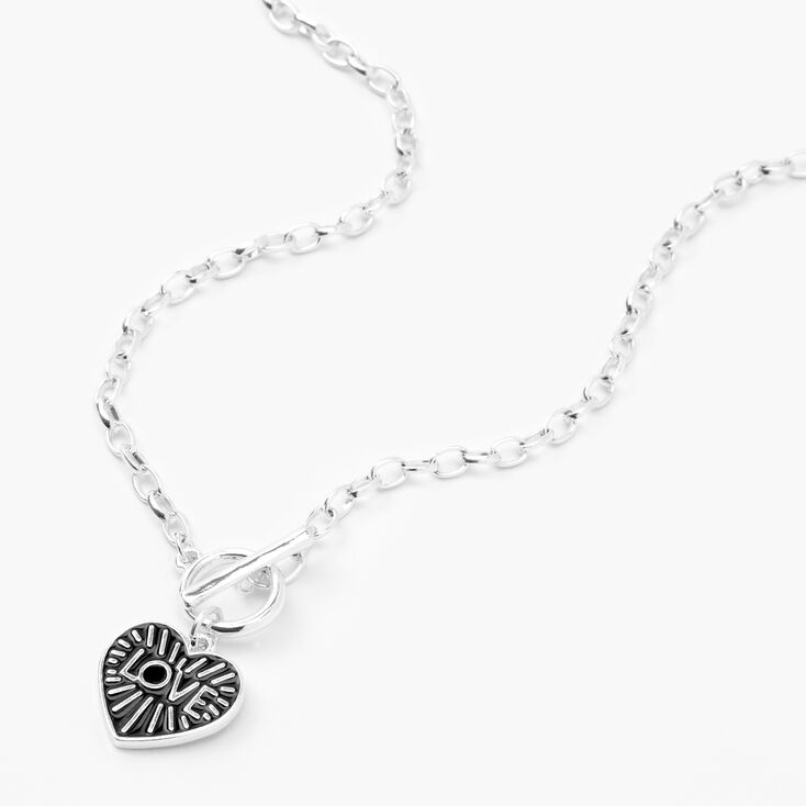 Silver Love Heart Toggle Chain Pendant Necklace,