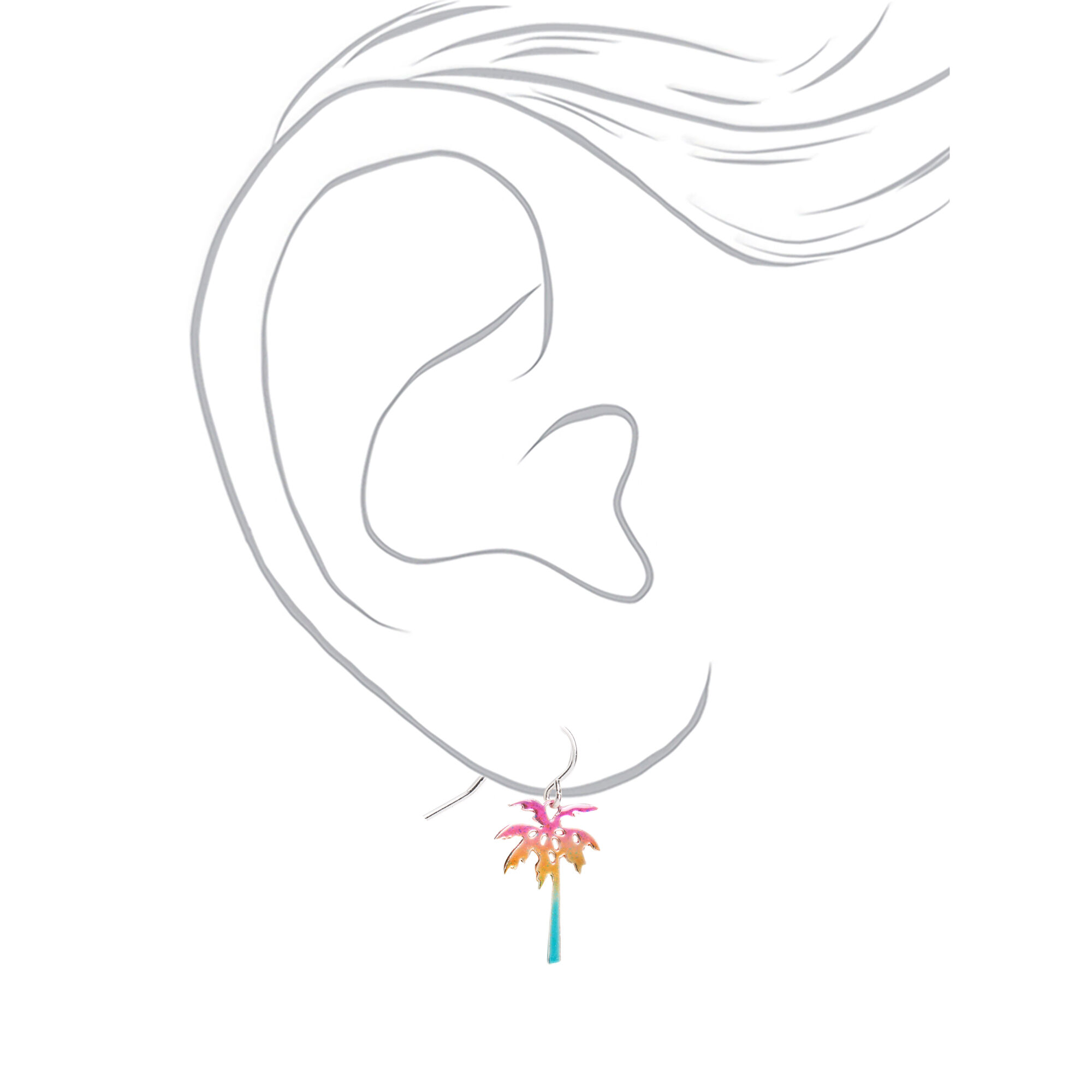 Silver 1" Anodized Rainbow Palm Tree Drop Earrings,