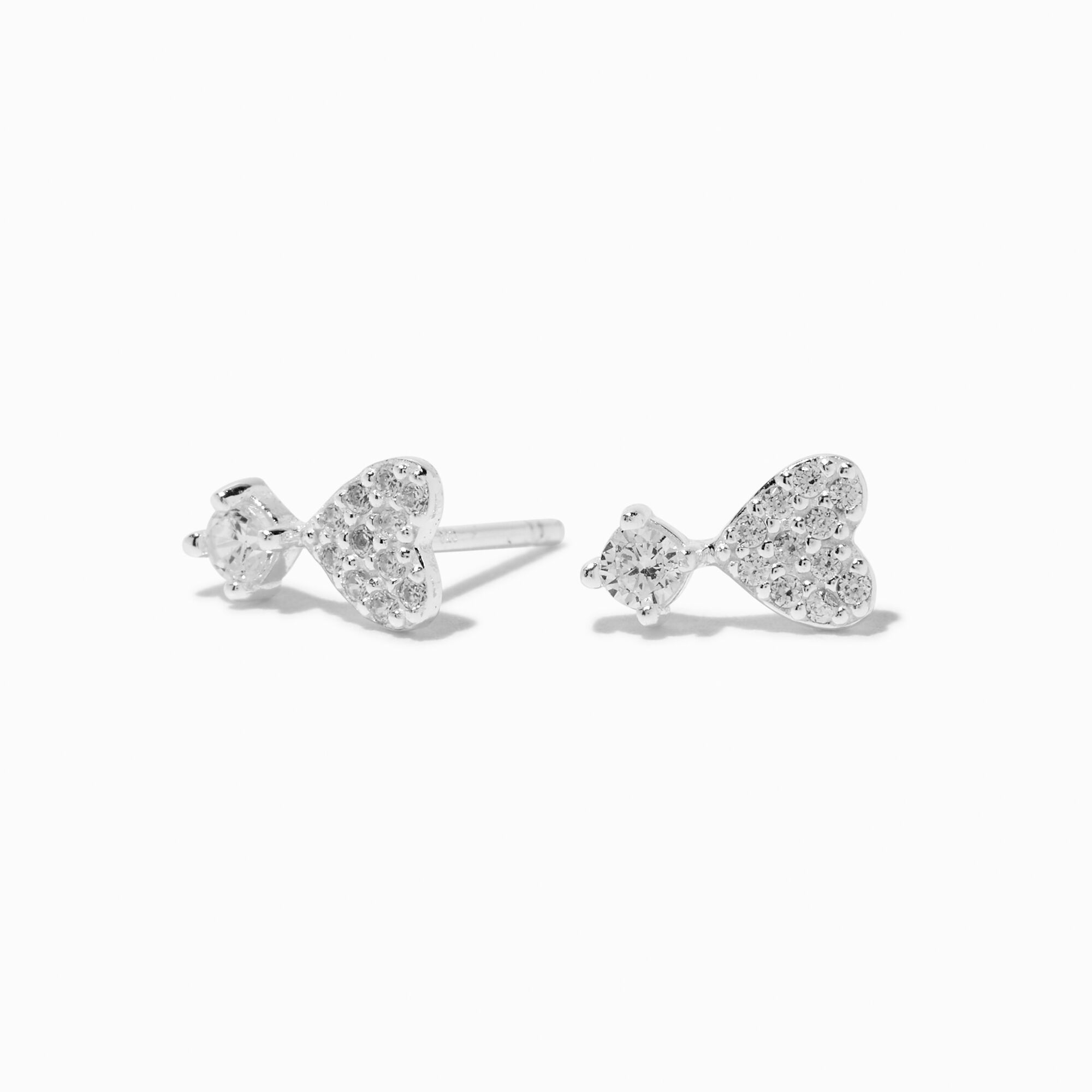 C LUXE by Claire's Sterling Silver Cubic Zirconia Pavé Heart Stud Earrings,