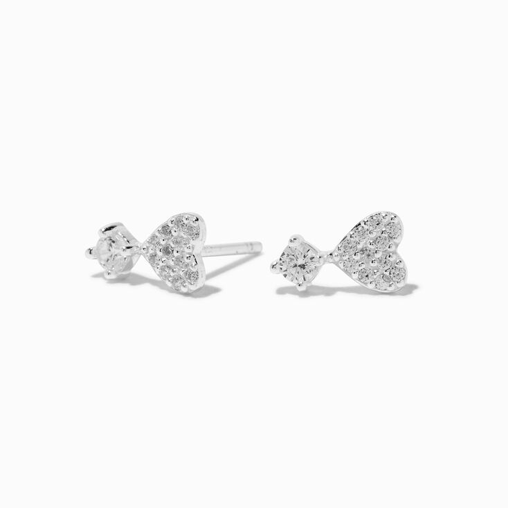 C LUXE by Claire&#39;s Sterling Silver Cubic Zirconia Pav&eacute; Heart Stud Earrings,