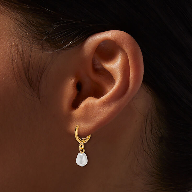 C LUXE by Claire&#39;s 18kt Gold Plated 10mm Pearl Clicker Hoop Earrings,