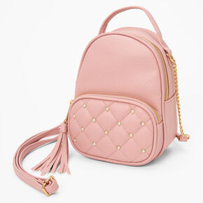 Pearl Studded Mini Backpack Crossbody Bag - Pink,