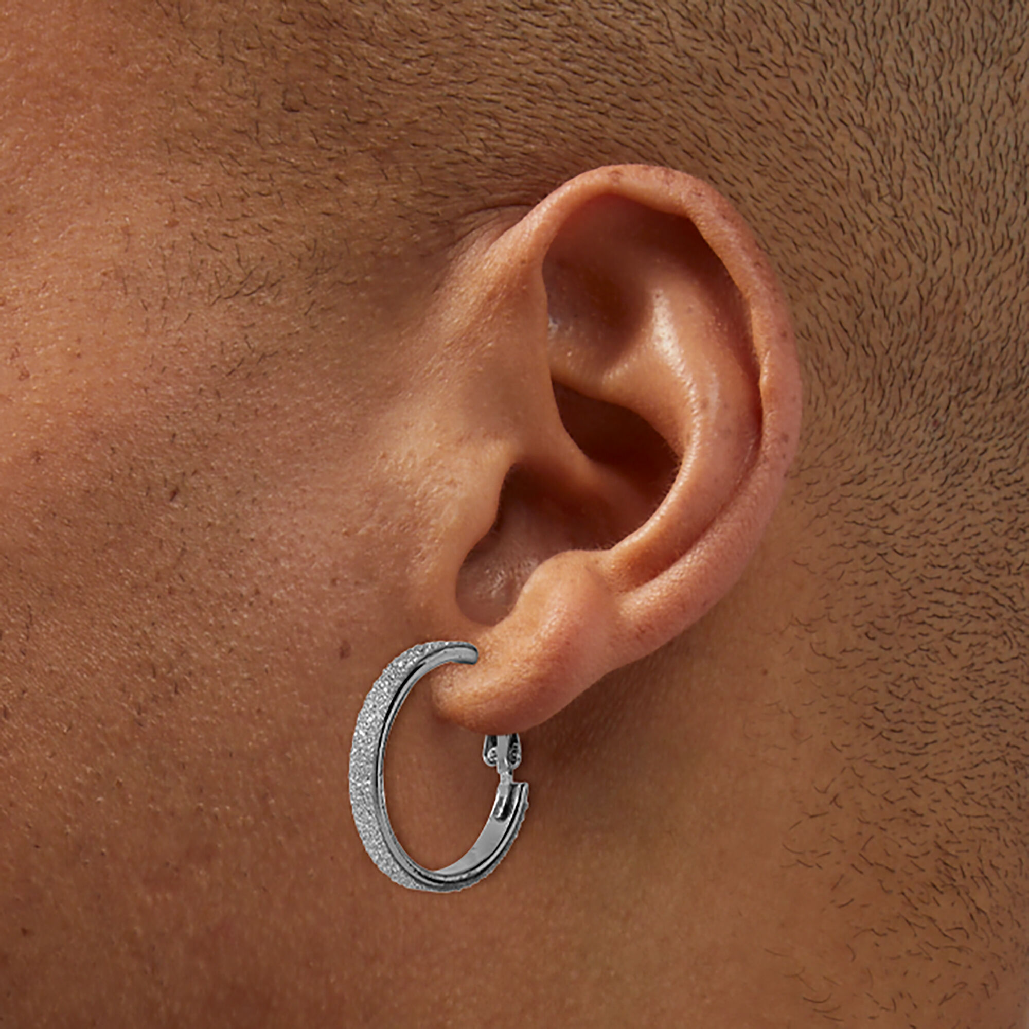 Silver Glitter 20mm Hoop Earrings,