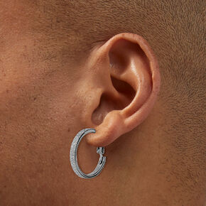 Silver Glitter 20mm Hoop Earrings,