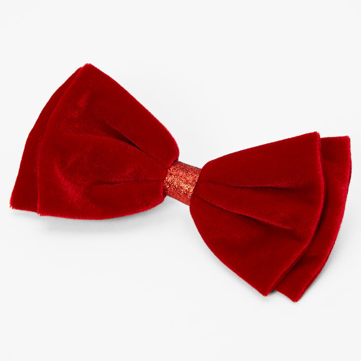 Glitter Velvet Hair Bow Clip - Red