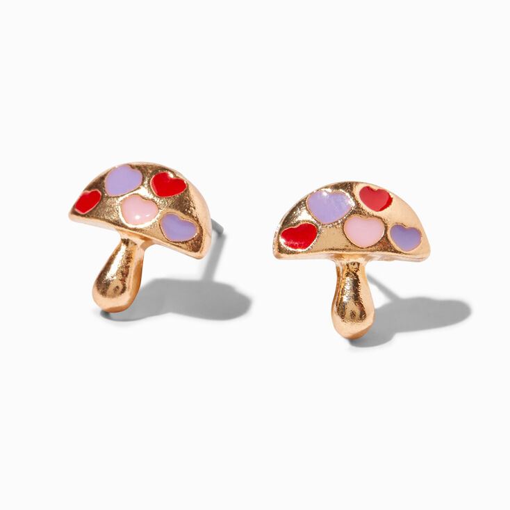 Gold Heart Mushroom Stud Earrings,