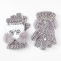 Claire's Club Panda Chenille Fingerless Gloves With Mitten Flap - Gray,