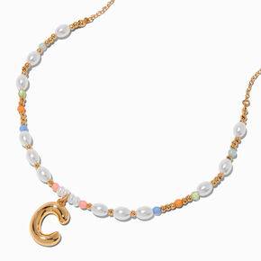 Gold-tone Bubble Initial Pastel Beaded Pendant Necklace - C,