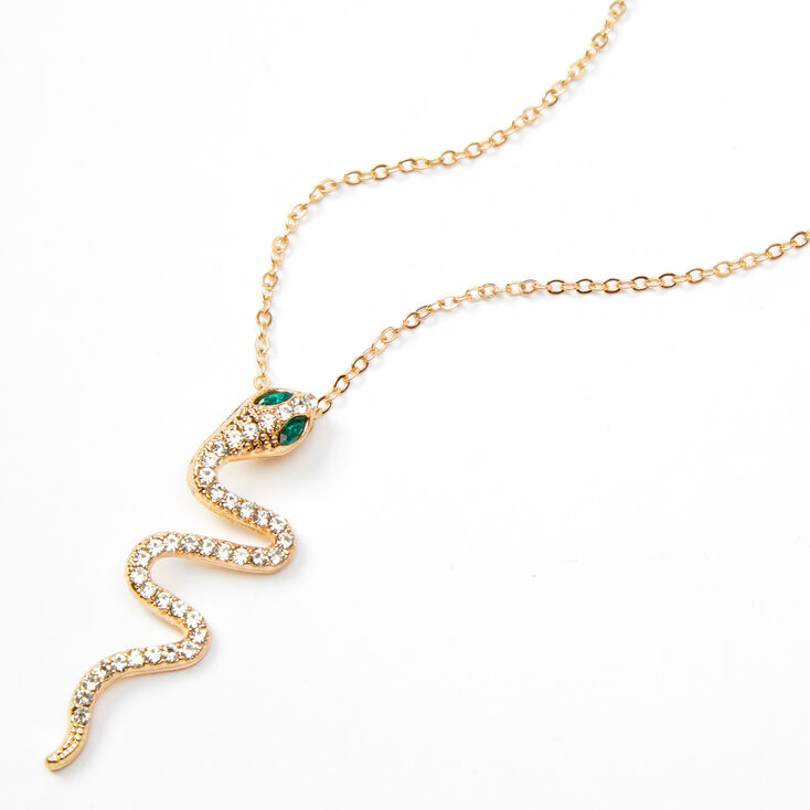 Gold Rhinestone Jumbo Snake Pendant Necklace,