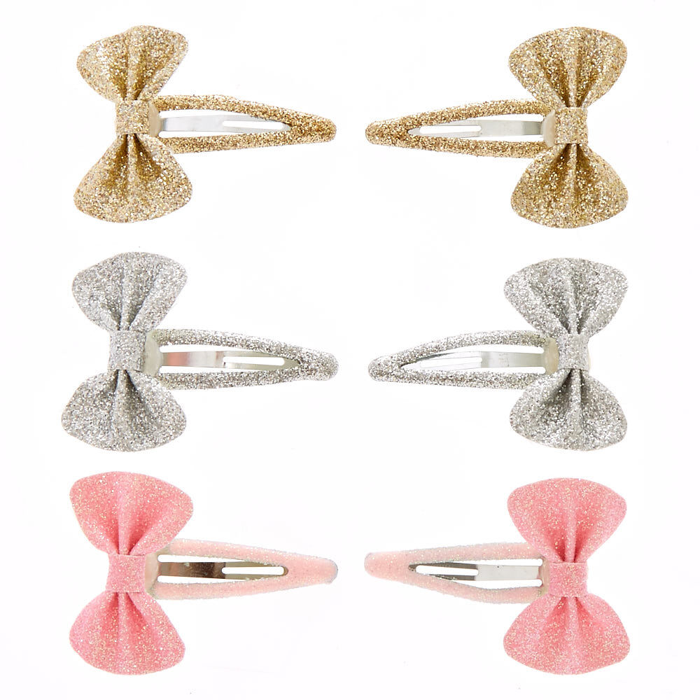 Claire's Club Glitter Bow Hair Clips - 6 Pack,