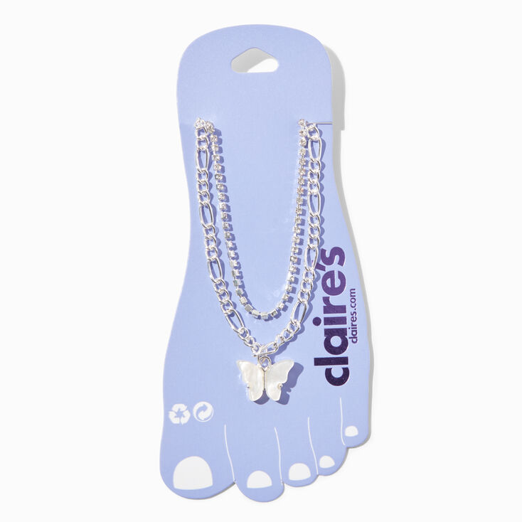 Pearlized Butterfly Silver Chain Anklets - 2 Pack,