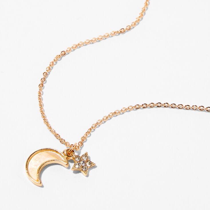 Iridescent Moon &amp; Star Pendant Necklace,