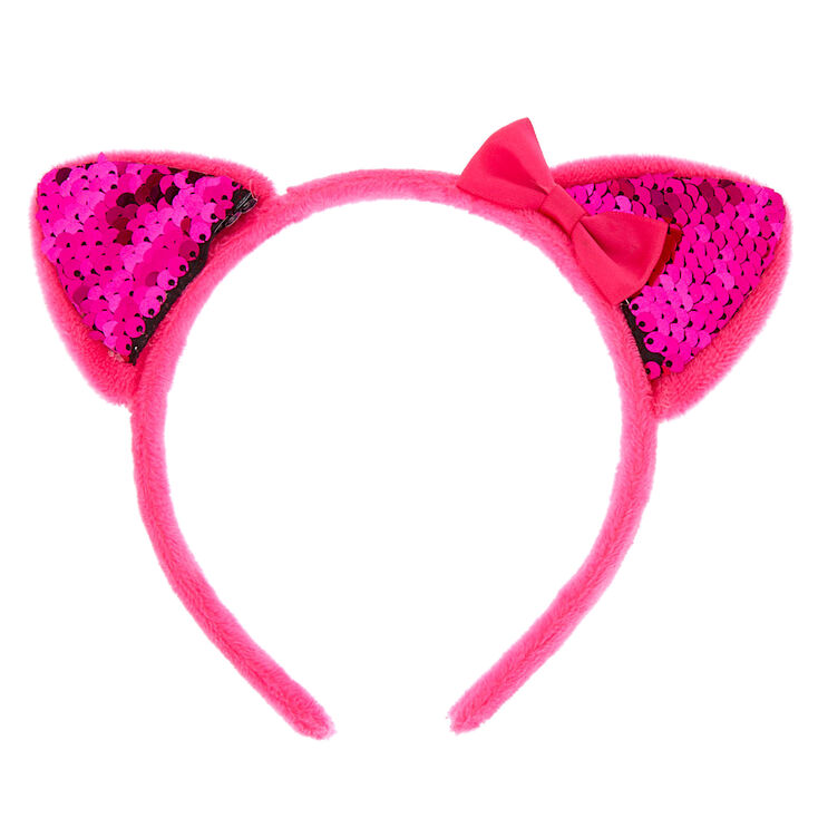 Claire&#39;s Club Reversible Sequins Cat Ears Headband - Pink,