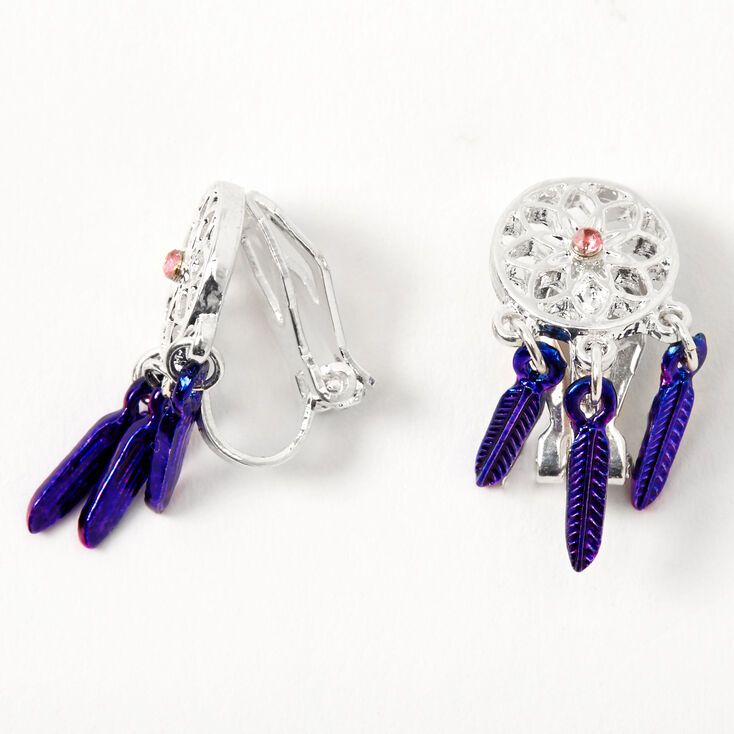 Silver Anodised Dreamcatcher Clip On Drop Earrings,