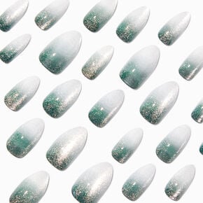Faux ongles vegan stiletto avec d&eacute;grad&eacute; &agrave; paillettes verts - Lot de 24,
