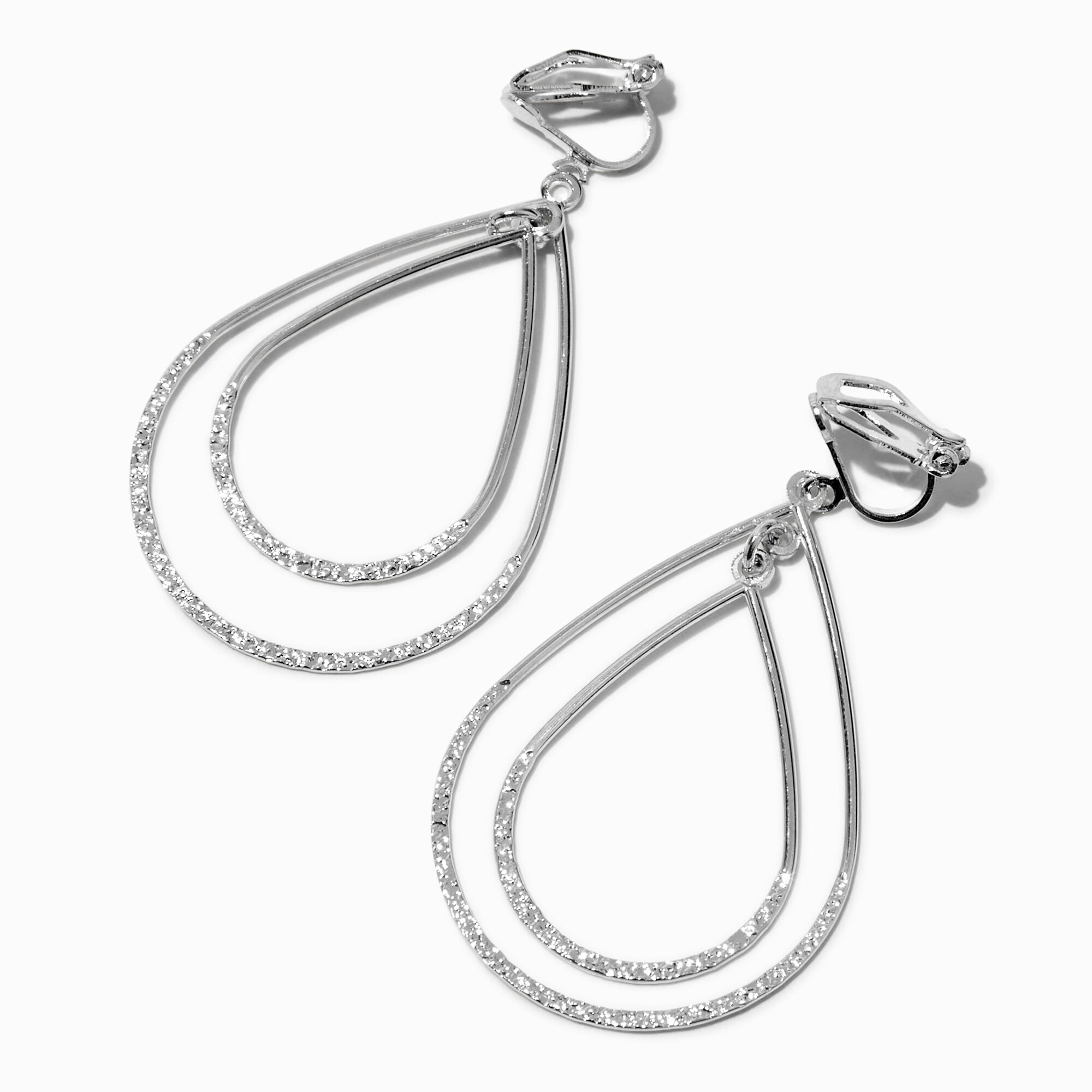 View Claires Tone Double Teardrop 15 ClipOn Drop Earrings Silver information