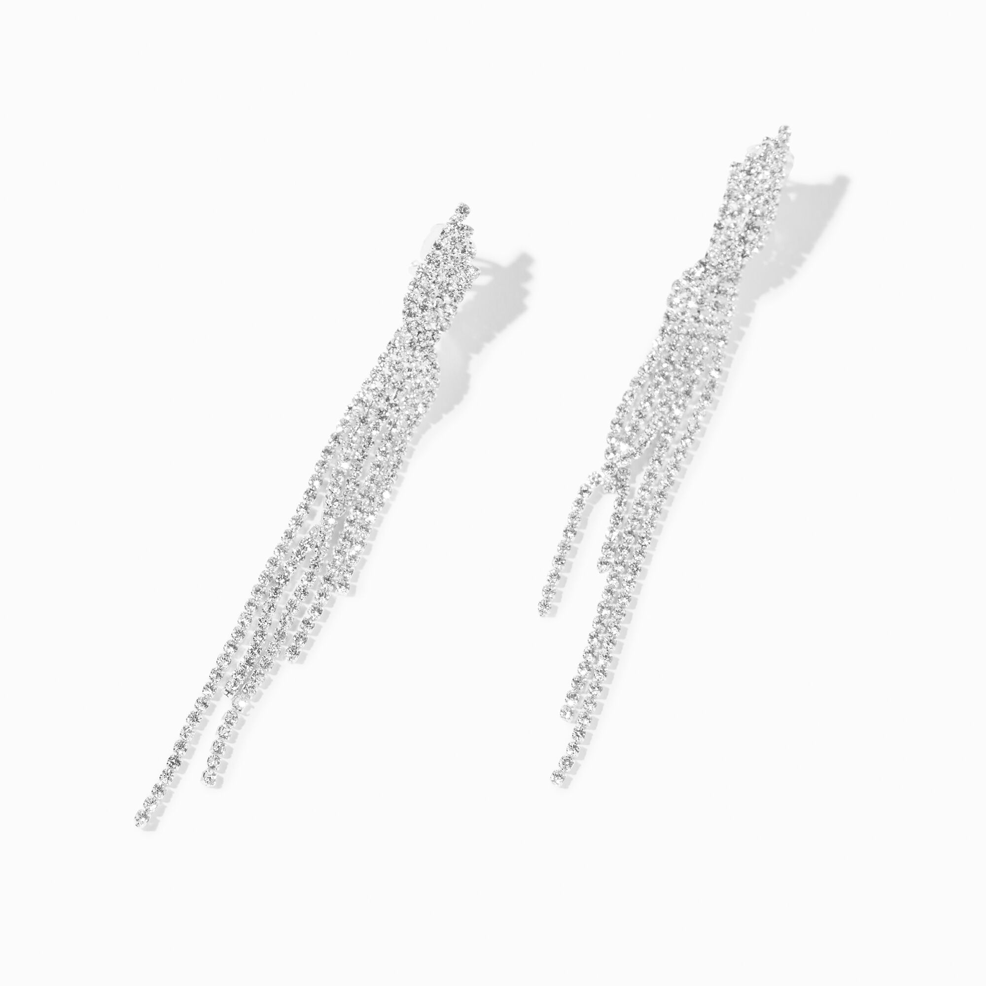 View Claires Tone 3 Crystal Chain Fringe ClipOn Drop Earrings Silver information