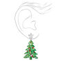 Christmas Silver 1&#39;&#39; Glitter Tree Drop Earrings,