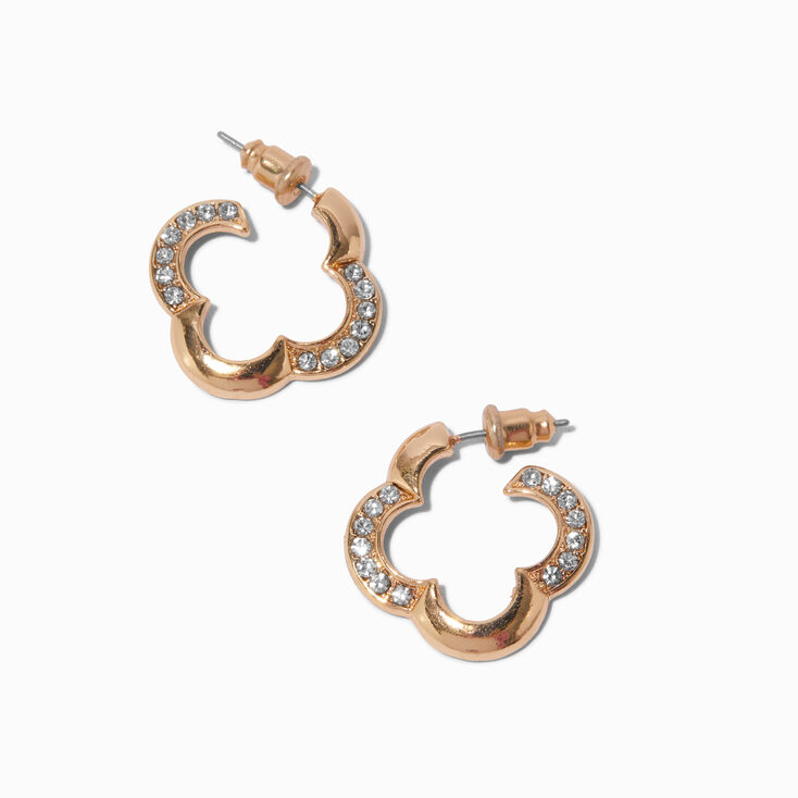 Gold-tone Crystal Pav&eacute; Clover Hoop Earrings,
