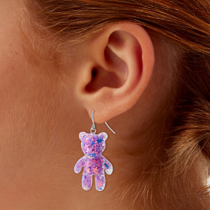 Glitter Teddy Bear Drop Earrings,