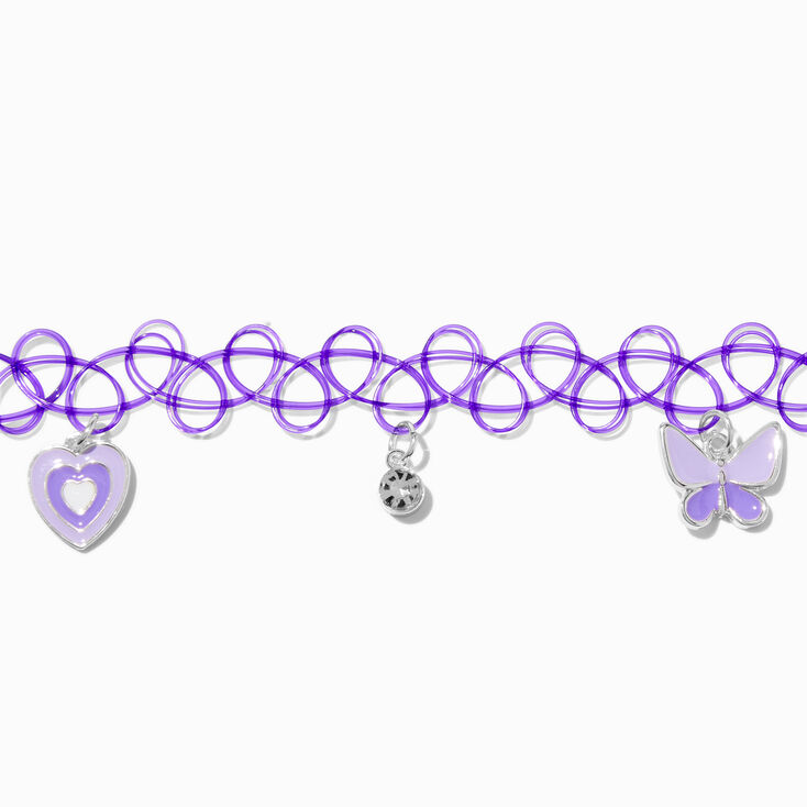 Purple Charm Tattoo Choker Necklace,