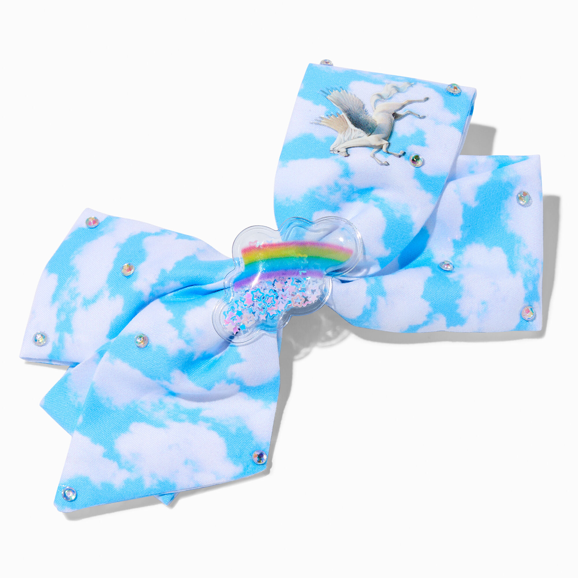 View Claires Unicorn Cloud Crystal Bow Hair Clip Blue information