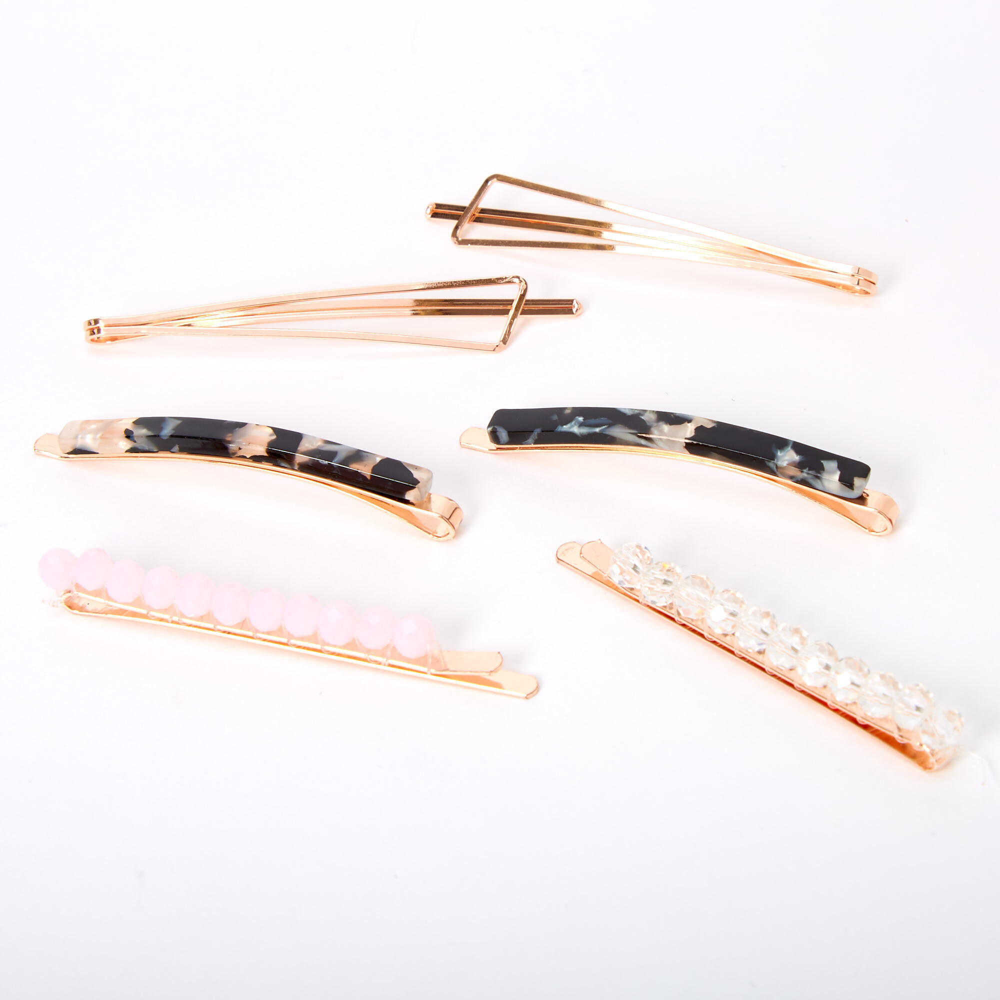 Rose Gold Beaded Tortoiseshell Hair Pins - Pink, 6 Pack