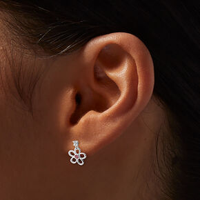 C LUXE by Claire&#39;s Sterling Silver Cubic Zirconia Pink Flower Drop Earrings,