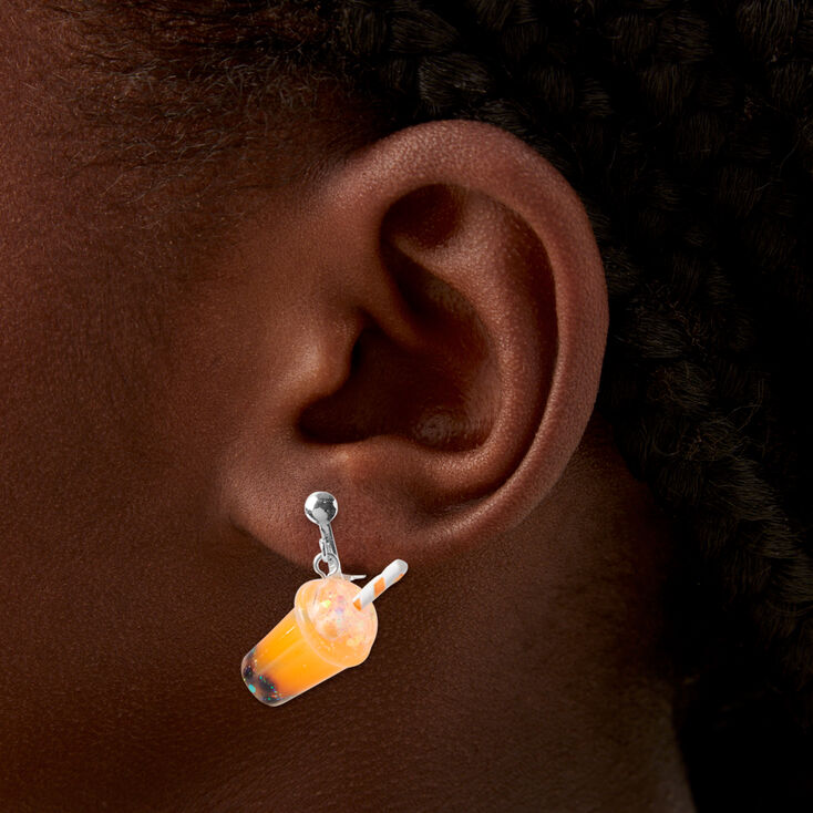1&quot; Orange Boba Clip-On Drop Earrings,