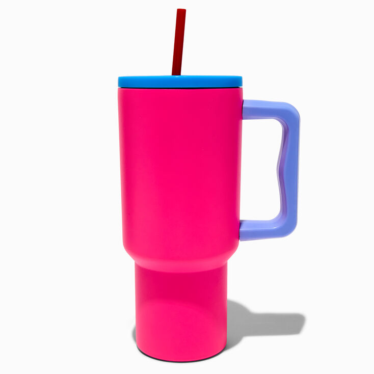 Pink Colourblock Stainless Steel Handled Tumbler,