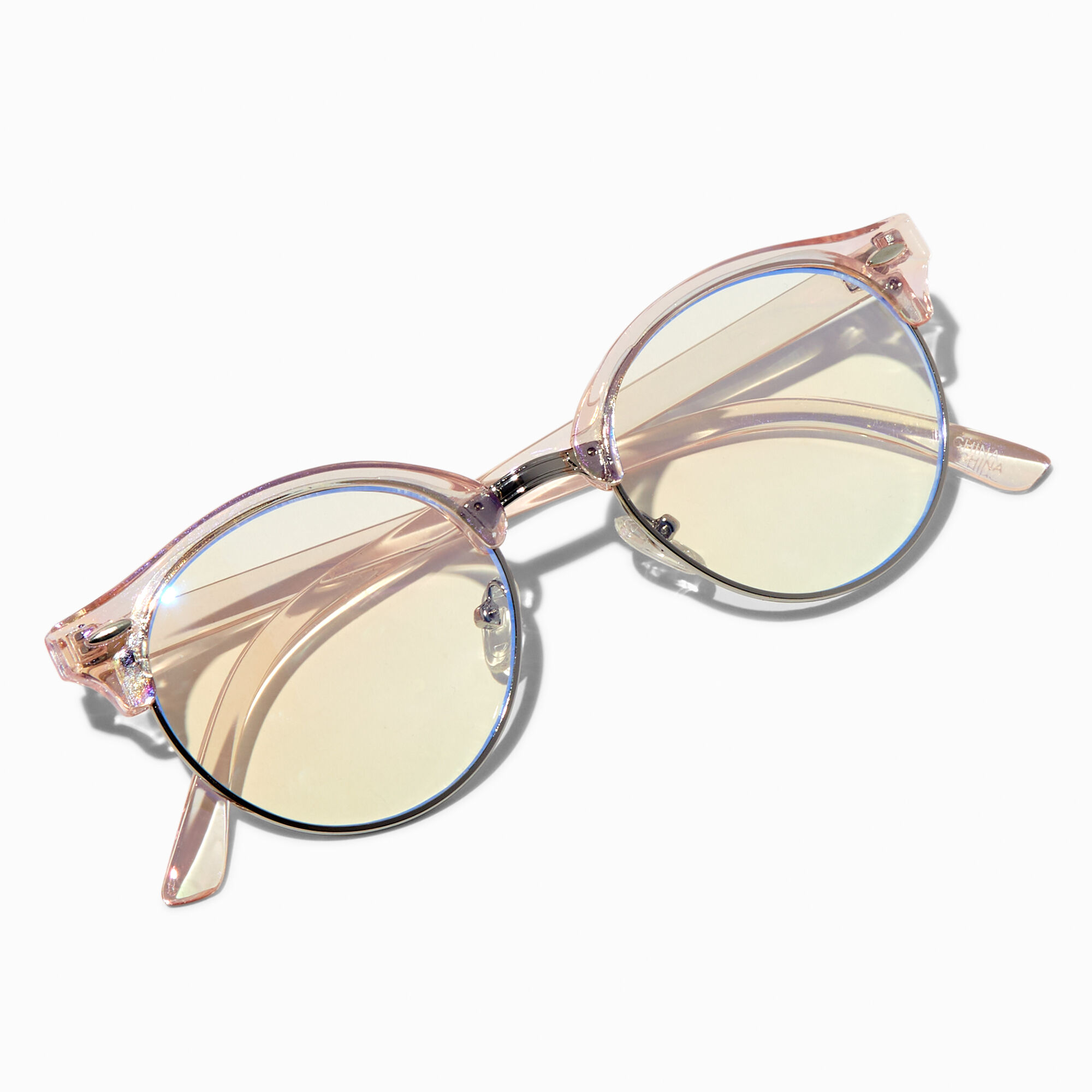 Solar Blue Light Reducing Pink Holographic Browline Clear Lens Frames,