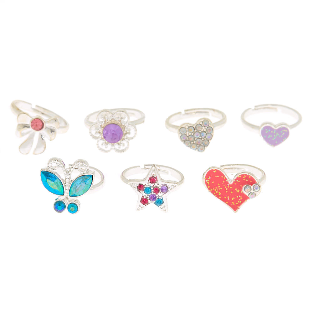Claire's Club Heart Ring Set - 7 Pack,