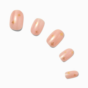 Gold Glitter Celestial Medium Oval Vegan Faux Nail Set - 24 Pack,