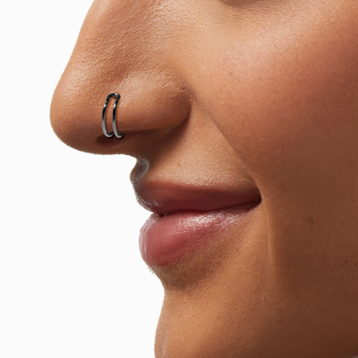 Silver-tone Stainless Steel Double Hoop Faux Nose Ring ,