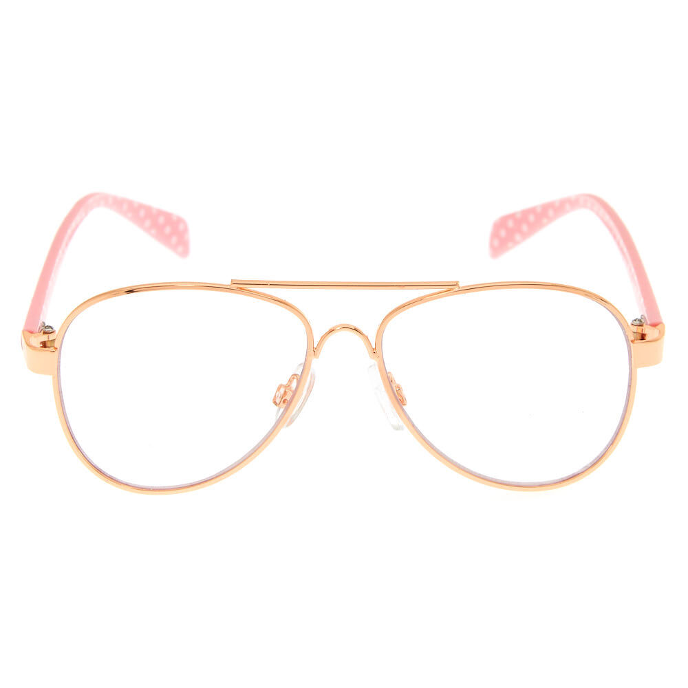 Claire's Club Polka Dot Aviator Clear Lens Frames - Pink,