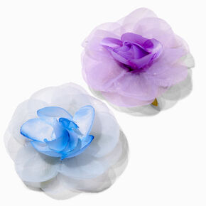 Barrettes &agrave; fleurs violettes et bleues - Lot de 2,