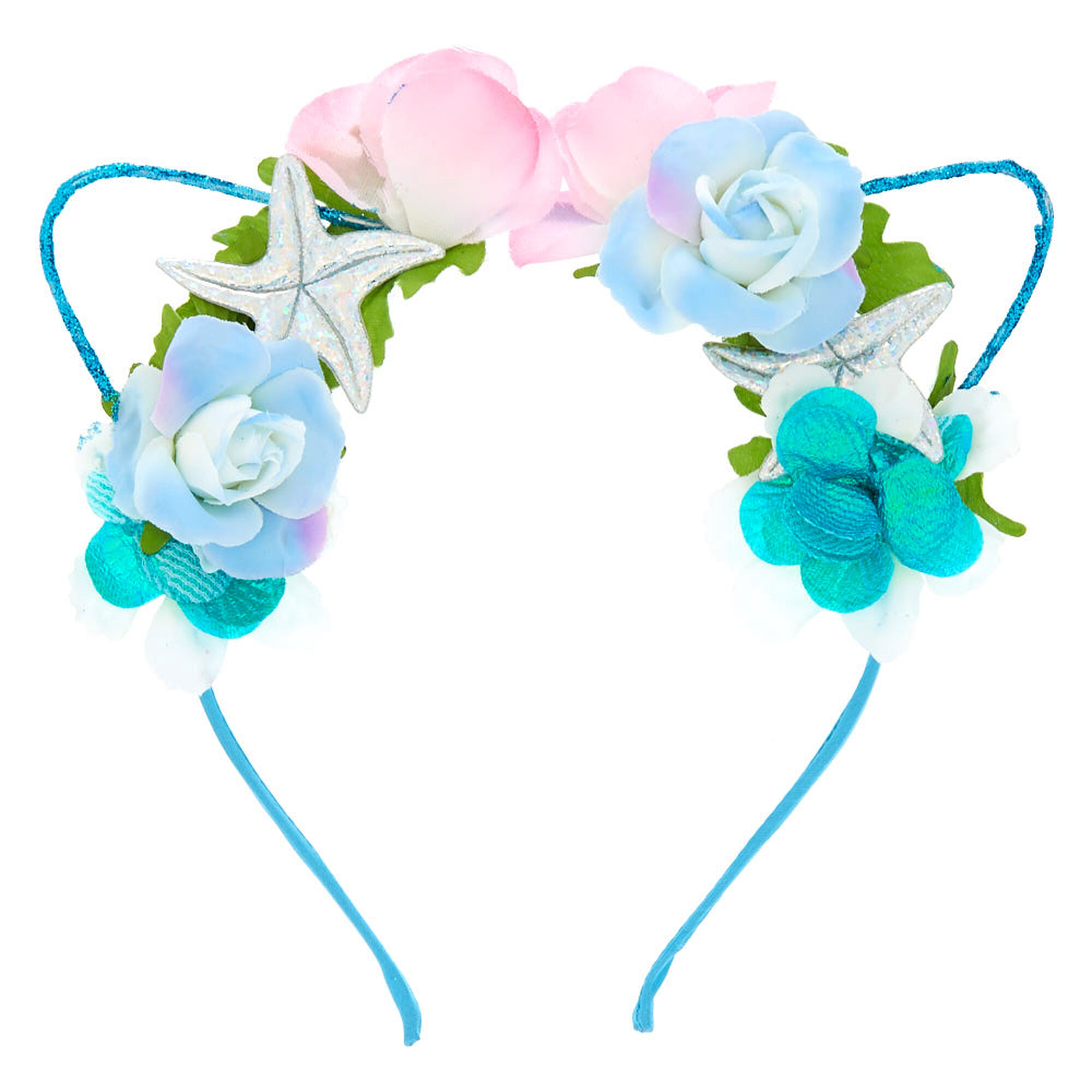 Holographic Mermaid Cat Ears Flower Crown Headband Claire S Us