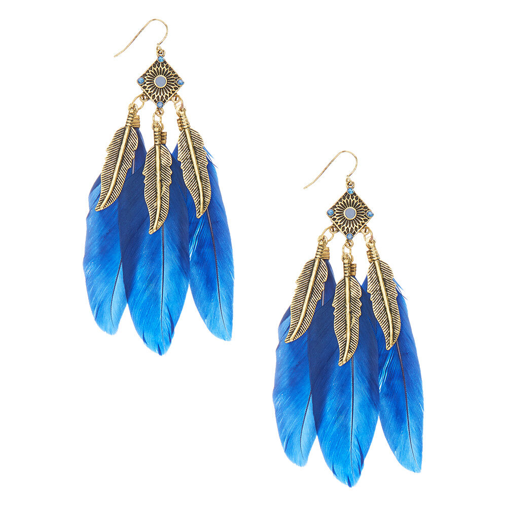 Navy blue feather earrings shop