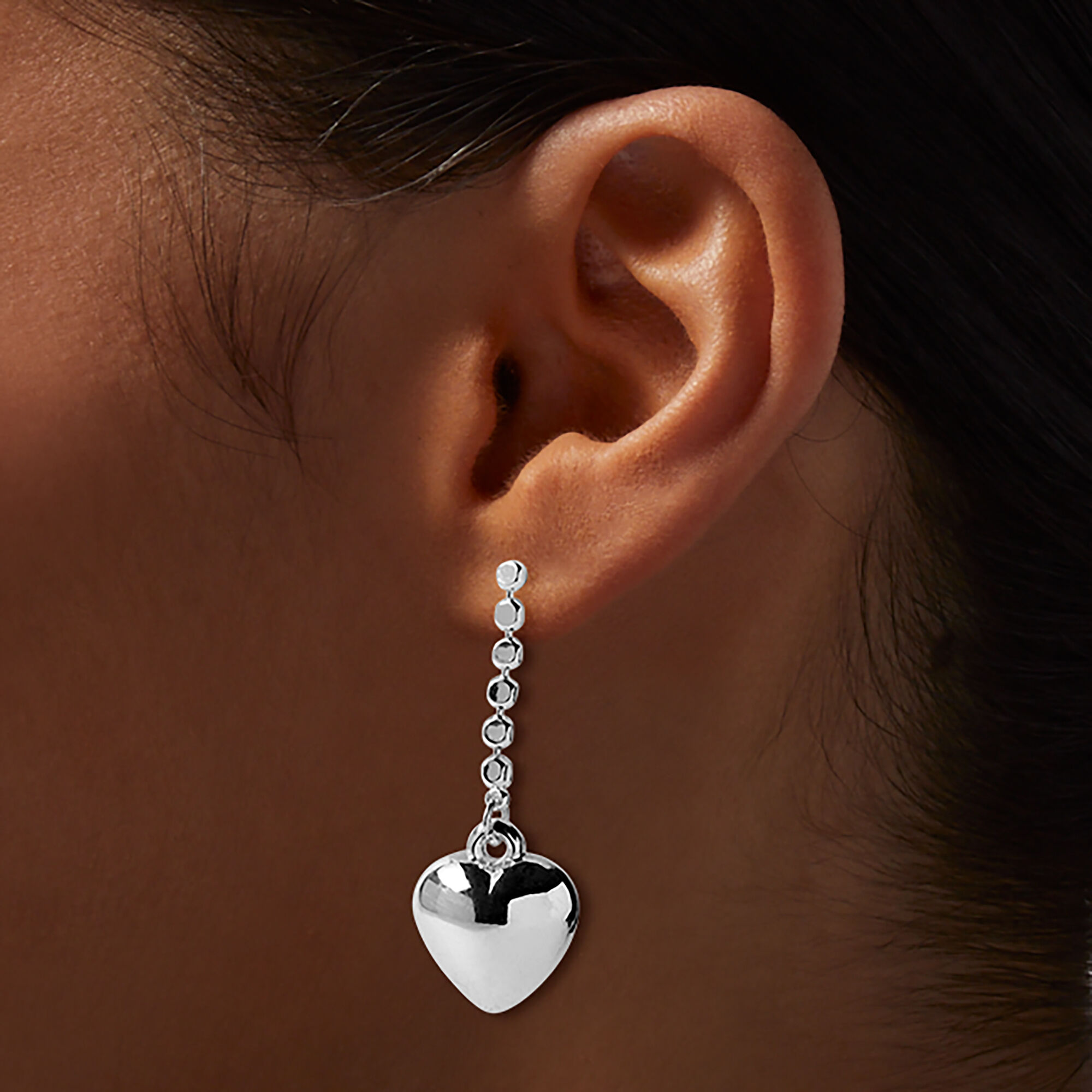 Silver-tone Puffy Heart 1.5" Drop Earrings