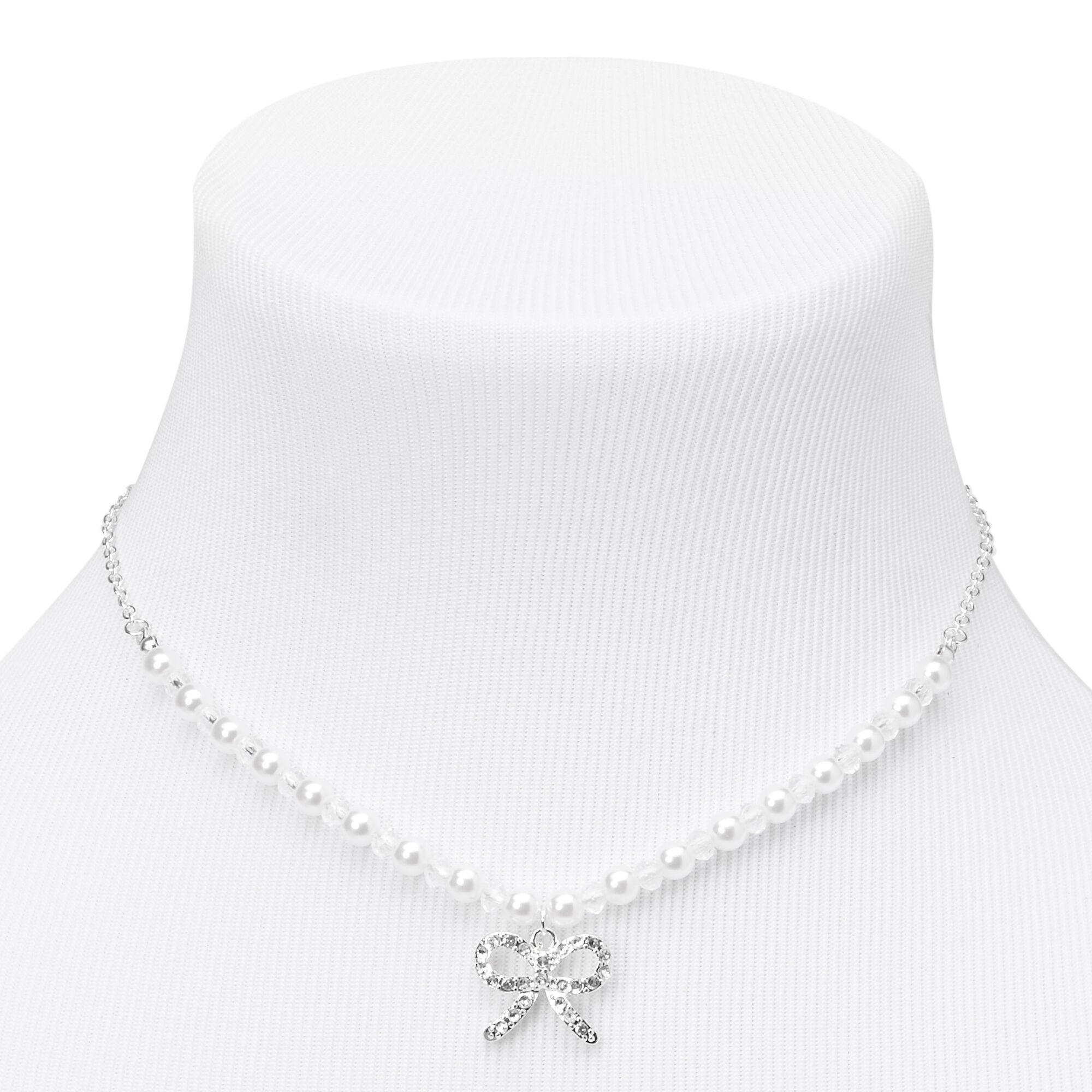 Claire's Club Silver Pearl Bow Embellished Jewelry Set - 3 Pack,