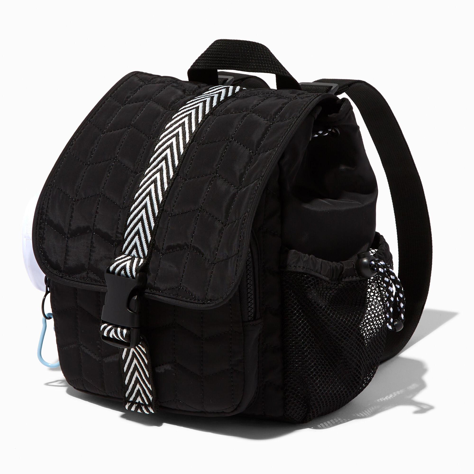 View Claires Sporty Chevron Mini Flap Backpack Black information