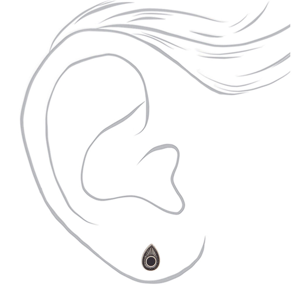 Silver Stud Earrings - Black, 9 Pack,
