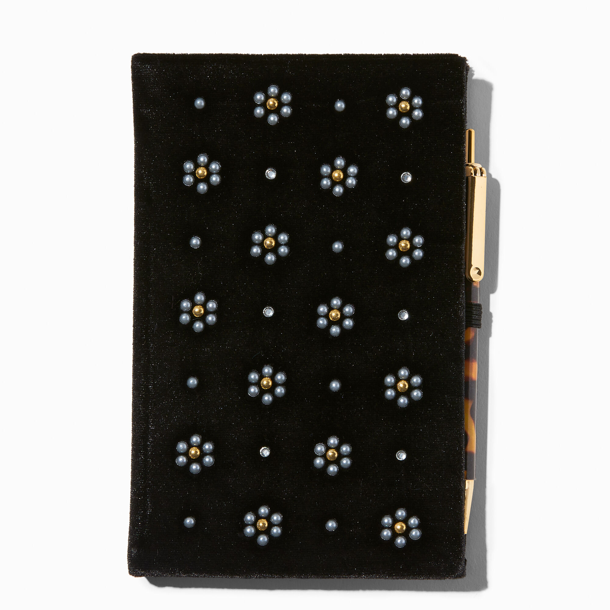 Black Velvet Embellished Daisy Planner and Pen Set,