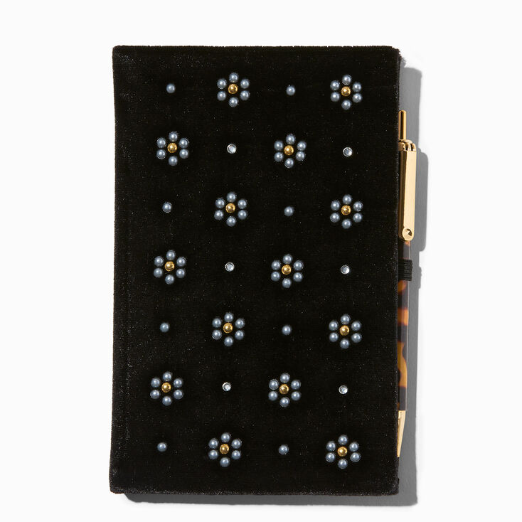 Black Velvet Embellished Daisy Planner and Pen Set,