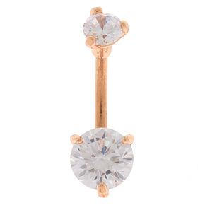 Rose Gold-tone Stainless Steel Cubic Zirconia Round 14G Belly Bar,