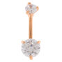 Rose Gold-tone Stainless Steel Cubic Zirconia Round 14G Belly Bar,