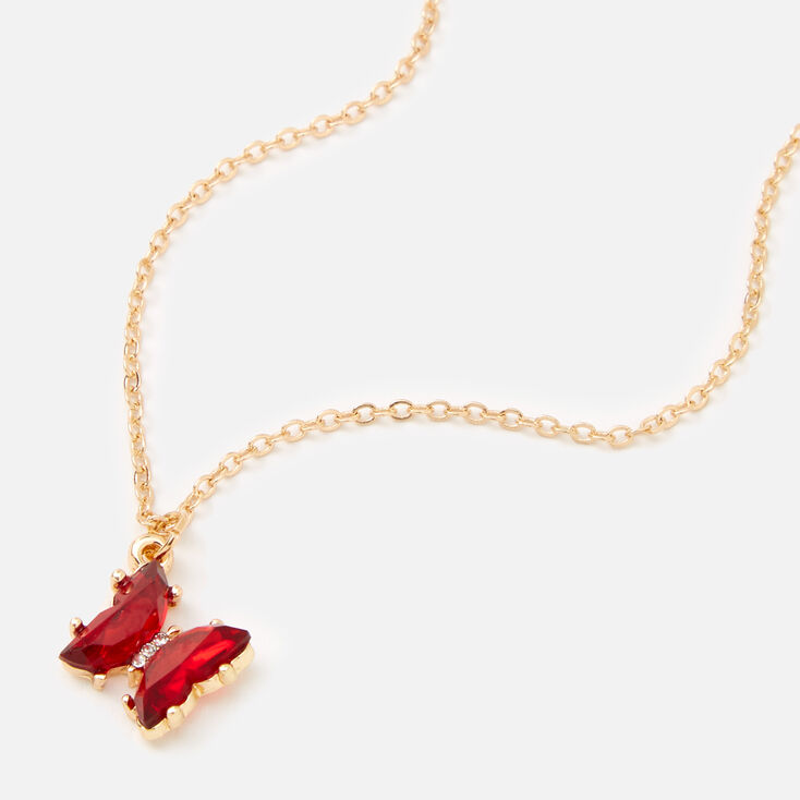 Butterfly Birthstone 16&quot; Gold Pendant Necklace - February,