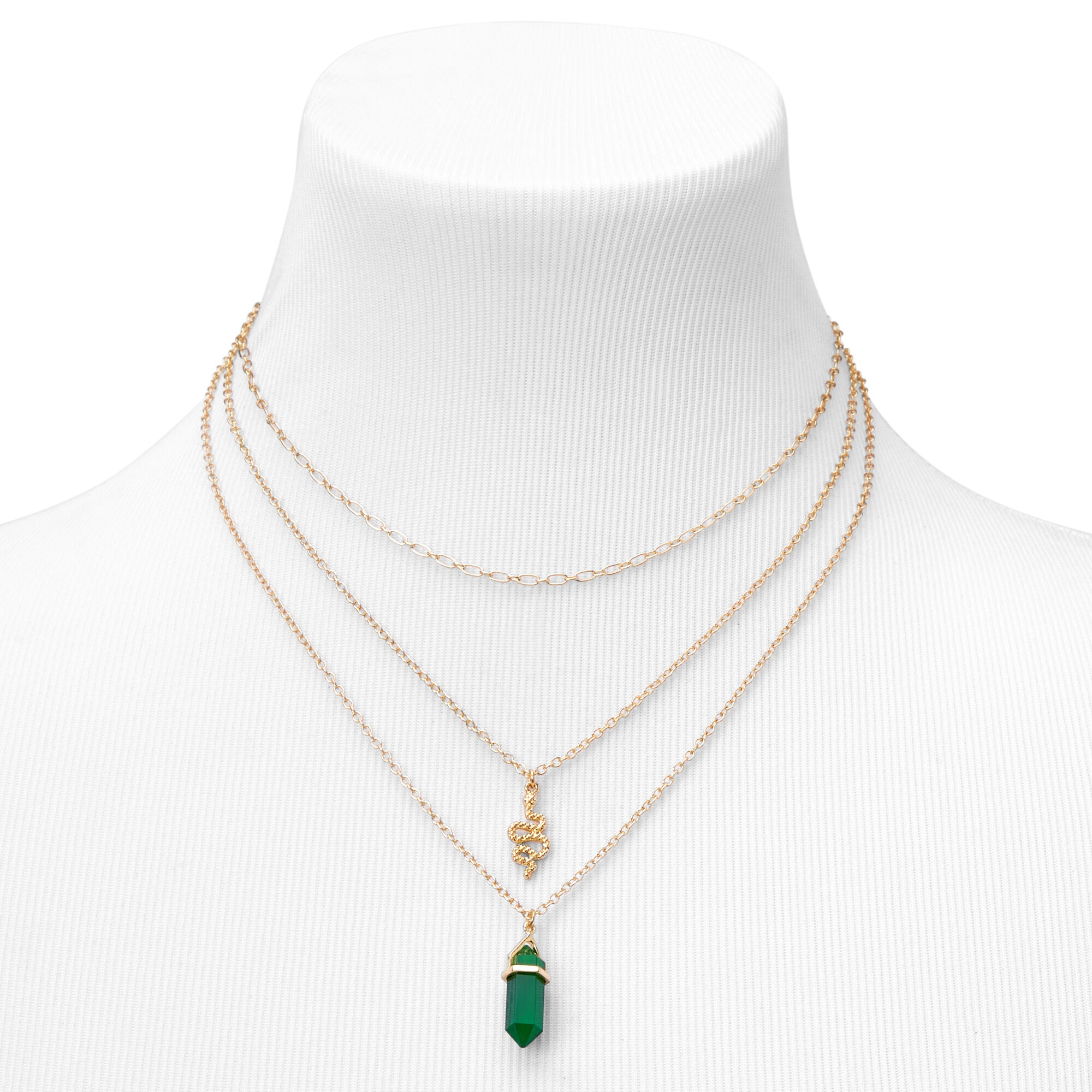 Gold Mystical Gem & Snake Metal Necklace - Green,