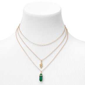 Gold-tone Mystical Gem &amp; Snake Metal Necklace - Green,